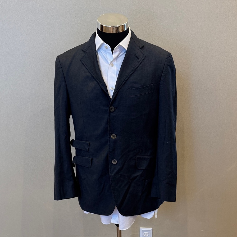 Etro Milano mens 40R navy blue solid 100% wool 3-button suit jacket EUC